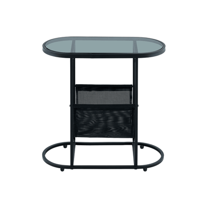Set of 2 Glass Oval Side Tables Living Room Magazine Organizer_0