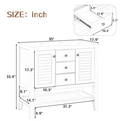 Bathroom Vanity Base with Cabinets, Drawers & Open Shelf - White_12