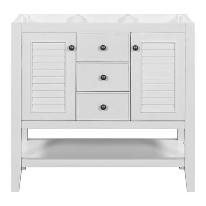 Bathroom Vanity Base with Cabinets, Drawers & Open Shelf - White_0