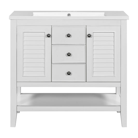 36 Inch Bathroom Vanity with Ceramic Basin - White_0