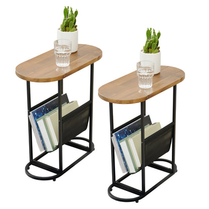 Acacia Oval Side Tables with Magazine Organizer Set of 2_0