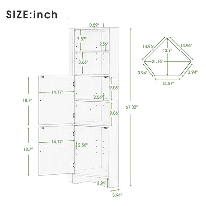 Tall Corner Bathroom Cabinet with Adjustable Shelves - White_10