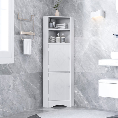 Tall Corner Bathroom Cabinet with Adjustable Shelves - White_4