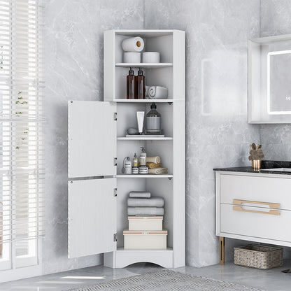 Tall Corner Bathroom Cabinet with Adjustable Shelves - White_3