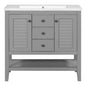 36 Inch Bathroom Vanity with Ceramic Basin, Cabinets, Drawers & Shelf - Grey_0