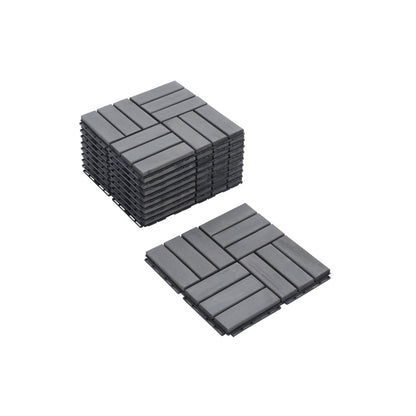 30 PCS Interlocking Deck Tiles Checker Pattern Light Gray Acacia Hardwood_2