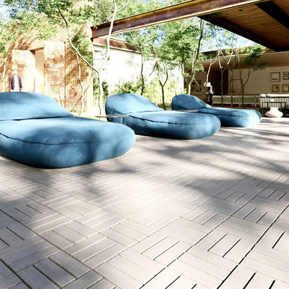 30 PCS Interlocking Deck Tiles Checker Pattern Light Gray Acacia Hardwood_8