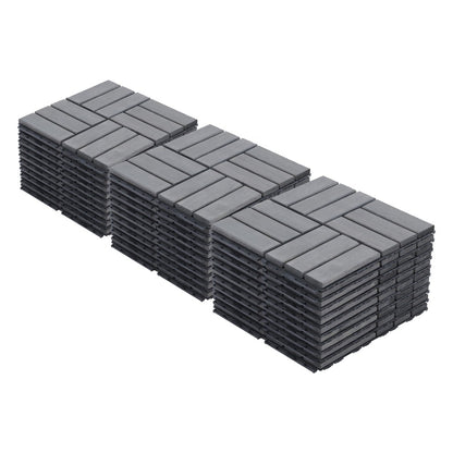 30 PCS Interlocking Deck Tiles Checker Pattern Light Gray Acacia Hardwood_1