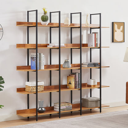 5-Tier Industrial Bookshelf with Metal Frame - Brown_4
