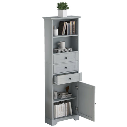 Tall Storage Cabinet with Adjustable Shelves & 3 Drawers - Grey_7