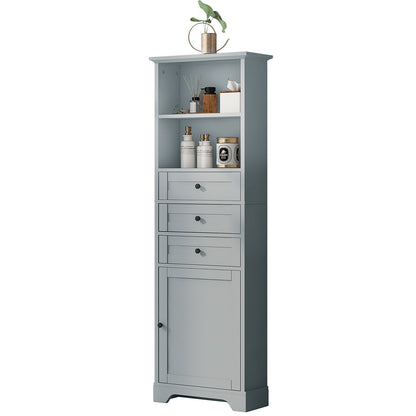 Tall Storage Cabinet with Adjustable Shelves & 3 Drawers - Grey_3