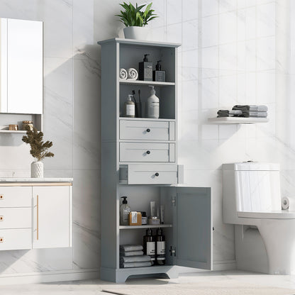 Tall Storage Cabinet with Adjustable Shelves & 3 Drawers - Grey_2