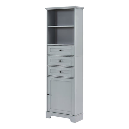 Tall Storage Cabinet with Adjustable Shelves & 3 Drawers - Grey_4