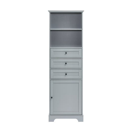 Tall Storage Cabinet with Adjustable Shelves & 3 Drawers - Grey_0