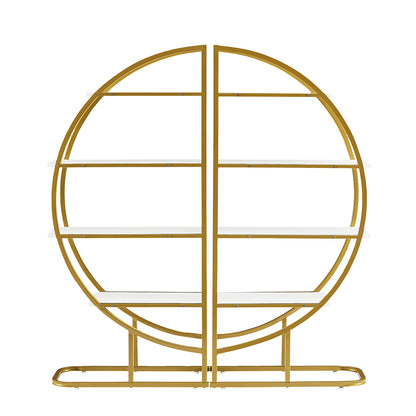 4-Tier Round Open Bookshelf with Gold Metal Frame - White_0