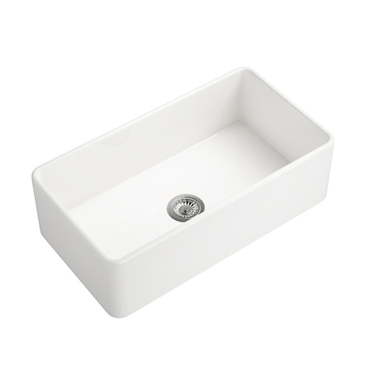 White Farmhouse Kitchen Sink Deep Undermount Single Apron Sink_0