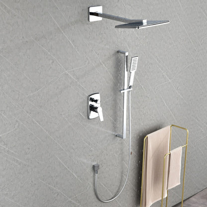 Wall Mounted Waterfall Rain Shower System With 3 Body Sprays & Handheld Shower - Chrome_8