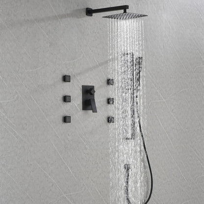 Wall Mounted Waterfall Rain Shower System With 3 Body Sprays & Handheld Shower - Black_7
