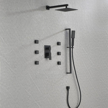 Wall Mounted Waterfall Rain Shower System With 3 Body Sprays & Handheld Shower - Black_8