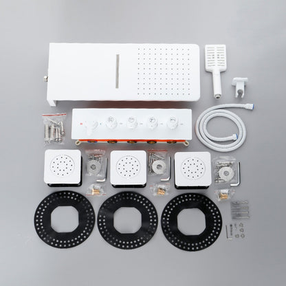 Wall Mounted Waterfall Rain Shower System With 3 Body Sprays & Handheld Shower - White_6