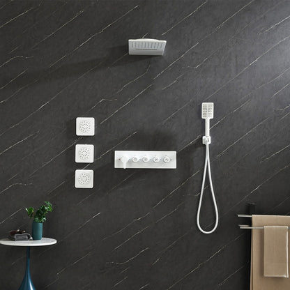 Wall Mounted Waterfall Rain Shower System With 3 Body Sprays & Handheld Shower - White_2