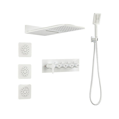 Wall Mounted Waterfall Rain Shower System With 3 Body Sprays & Handheld Shower - White_0