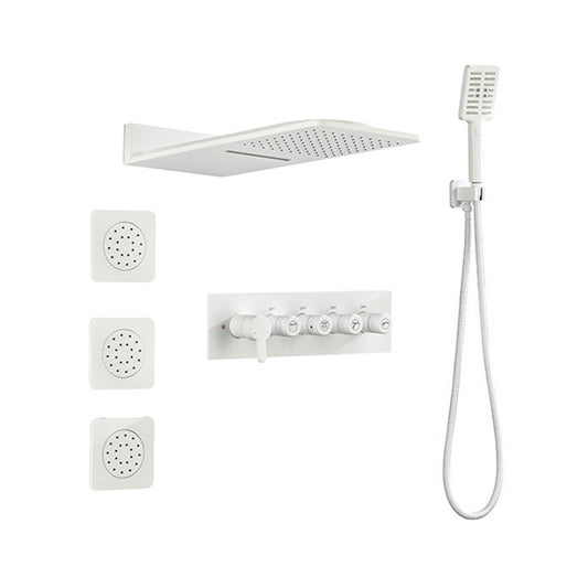 Wall Mounted Waterfall Rain Shower System With 3 Body Sprays & Handheld Shower - White_0