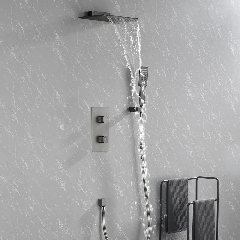 Waterfall Spout Wall Mounted shower with Handheld Shower Systems Gun Gray Metal - Gunmetal_2