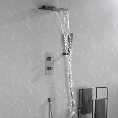 Waterfall Spout Wall Mounted shower with Handheld Shower Systems Gun Gray Metal - Gunmetal_2