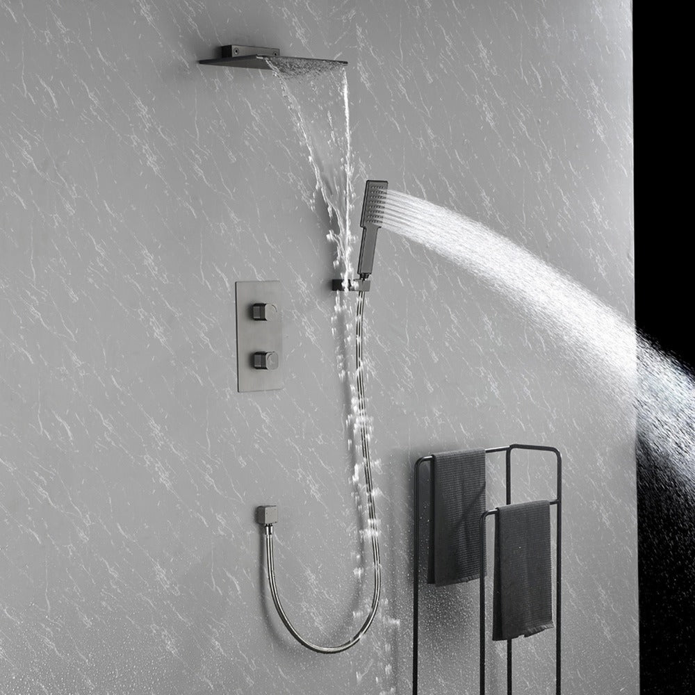 Waterfall Spout Wall Mounted shower with Handheld Shower Systems Gun Gray Metal - Gunmetal_3