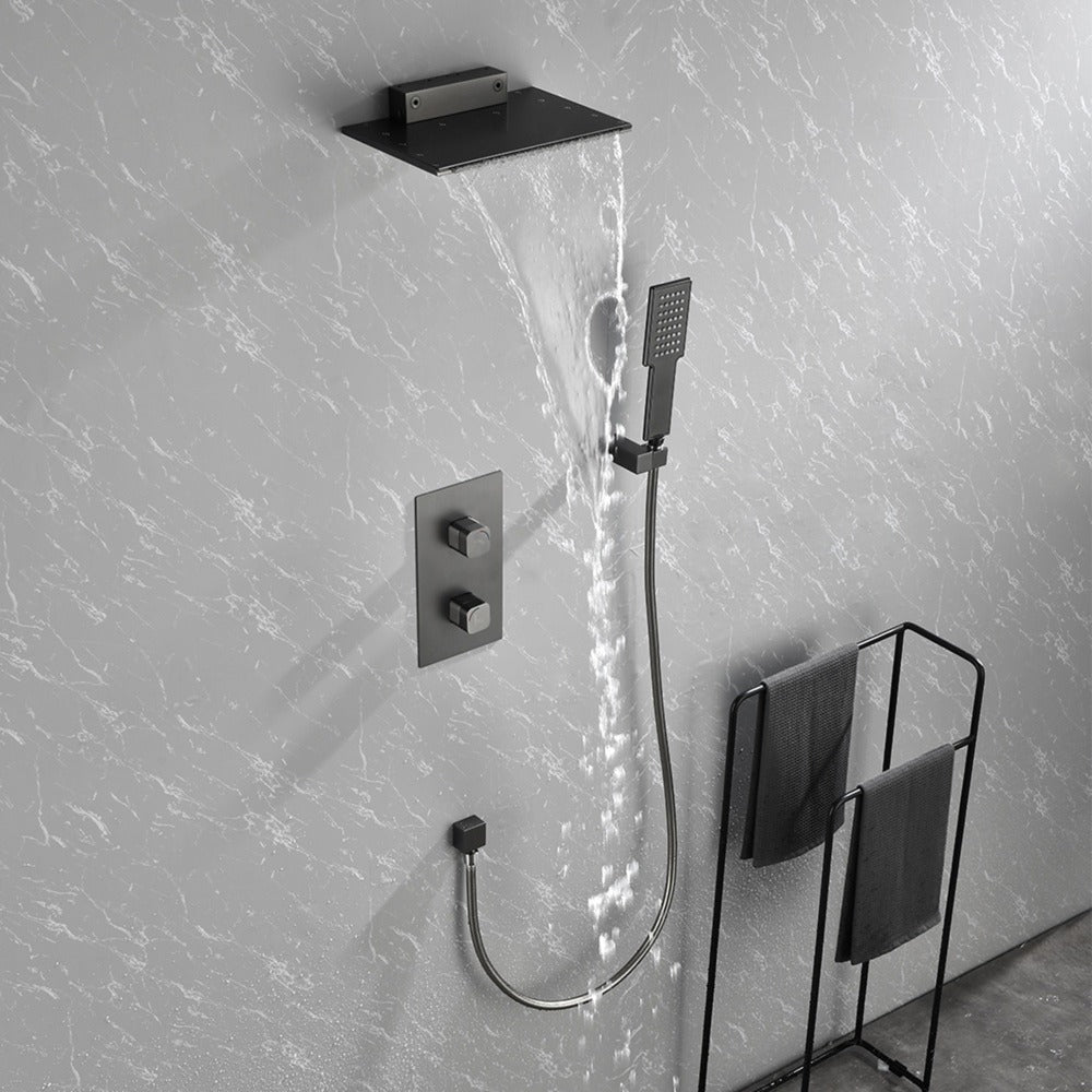 Waterfall Spout Wall Mounted shower with Handheld Shower Systems Gun Gray Metal - Gunmetal_4