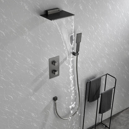 Waterfall Spout Wall Mounted shower with Handheld Shower Systems Gun Gray Metal - Gunmetal_4