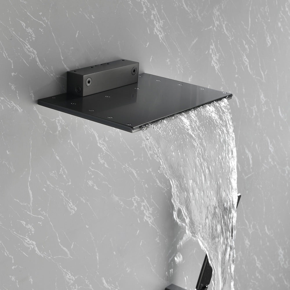Waterfall Spout Wall Mounted shower with Handheld Shower Systems Gun Gray Metal - Gunmetal_7