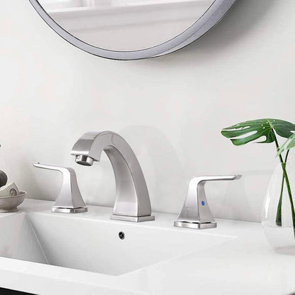 Widespread 2 Handles Bathroom Faucet with Pop Up Sink Drain - Brushed Nickle_5