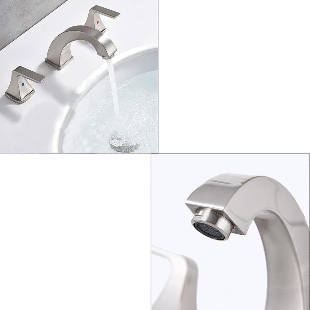 Widespread 2 Handles Bathroom Faucet with Pop Up Sink Drain - Brushed Nickle_7