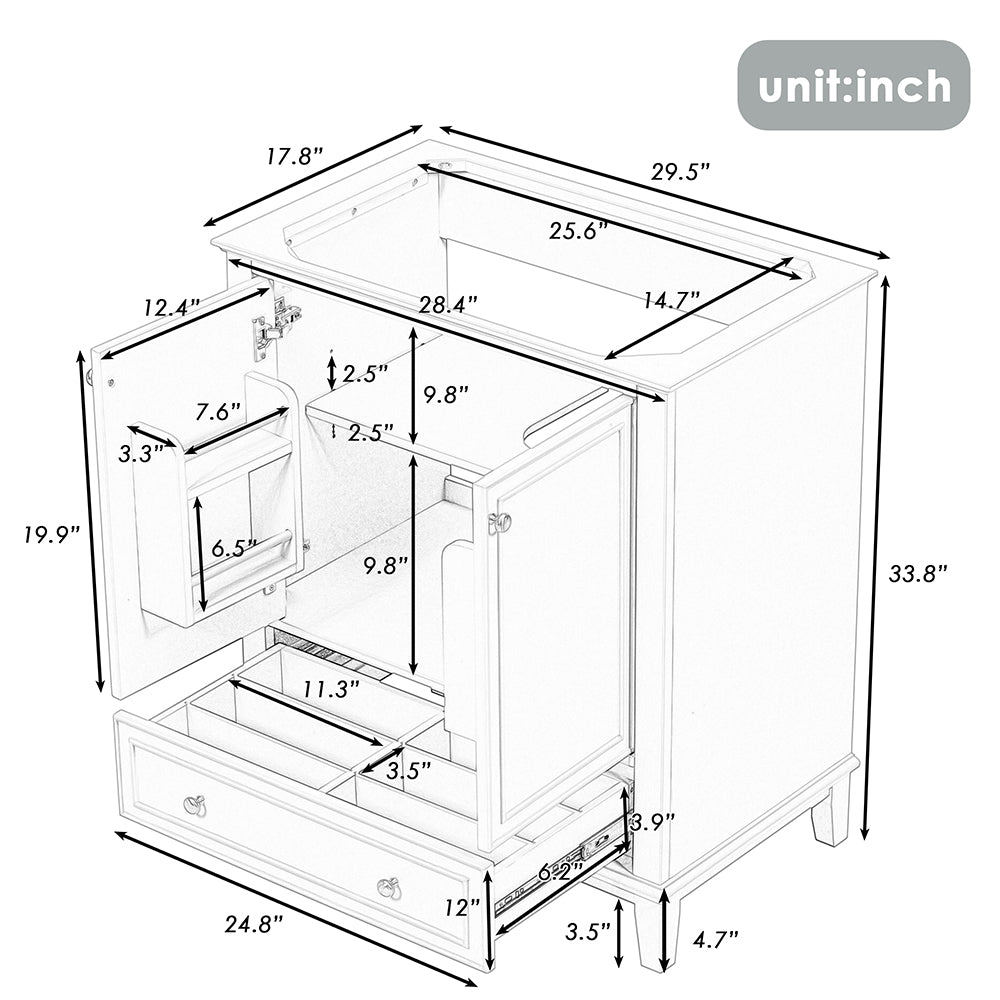 Bathroom Vanity Base, Multi-functional Cabinet - Grey_10