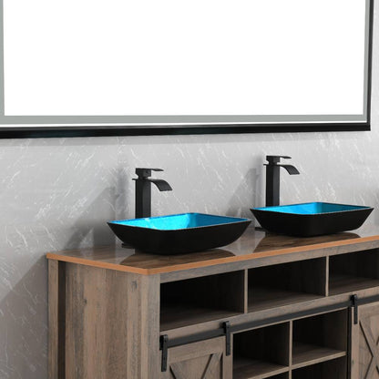 Handmade Turquoise Glass Rectangular Vessel Bathroom Sink Set_4