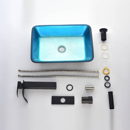 Handmade Turquoise Glass Rectangular Vessel Bathroom Sink Set_2