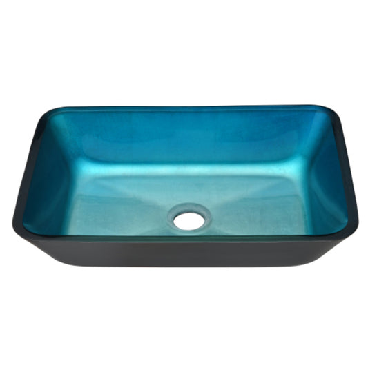 Handmade Turquoise Glass Rectangular Vessel Bathroom Sink Set_0