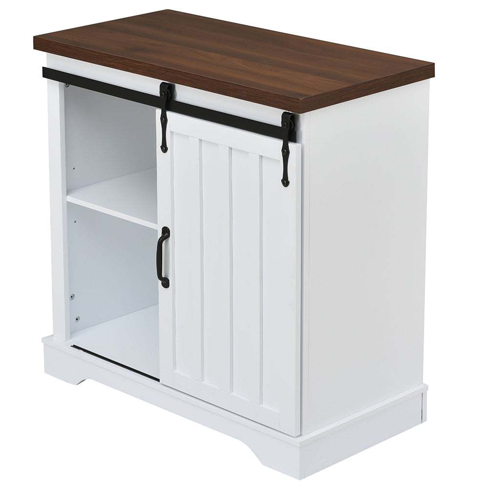 Bathroom Storage Cabinet with Sliding Barn Door - White_5