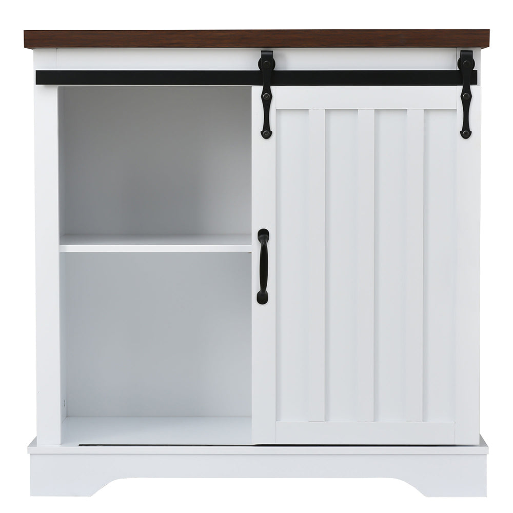 Bathroom Storage Cabinet with Sliding Barn Door - White_0