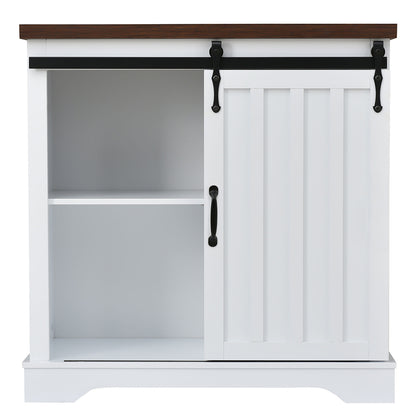 Bathroom Storage Cabinet with Sliding Barn Door - White_0
