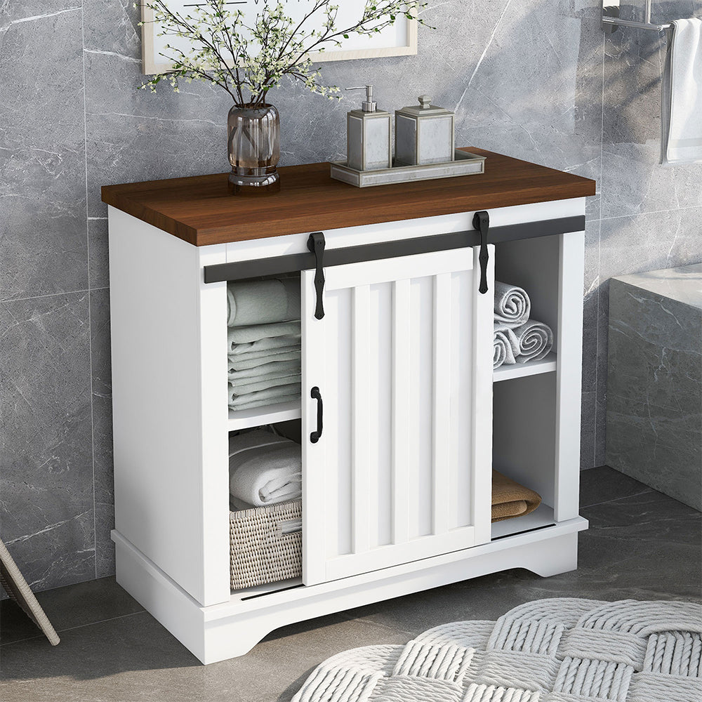 Bathroom Storage Cabinet with Sliding Barn Door - White_2