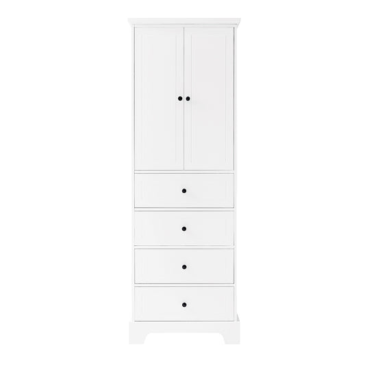 2-Doors & 4-Drawer Cabinet with Adjustable Shelf - White_0