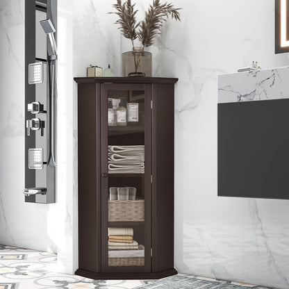 Corner Cabinet with Glass Door - Brown_1