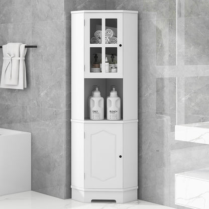 Tall Corner Cabinet with Glass Door and Adjustable Shelf - White_3