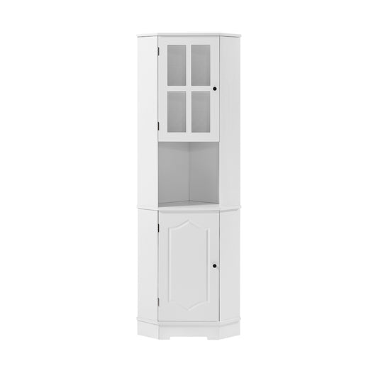 Tall Corner Cabinet with Glass Door and Adjustable Shelf - White_0