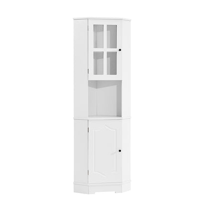 Tall Corner Cabinet with Glass Door and Adjustable Shelf - White_7