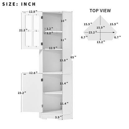 Tall Corner Cabinet with Glass Door and Adjustable Shelf - White_10