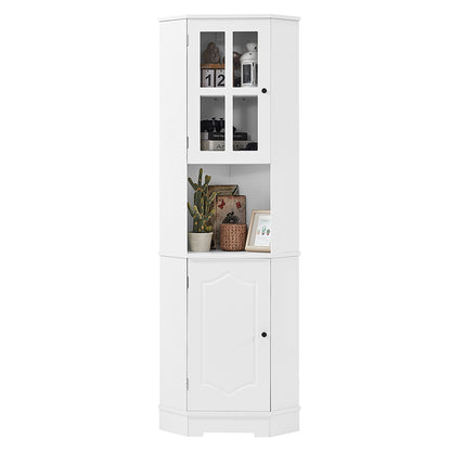 Tall Corner Cabinet with Glass Door and Adjustable Shelf - White_6